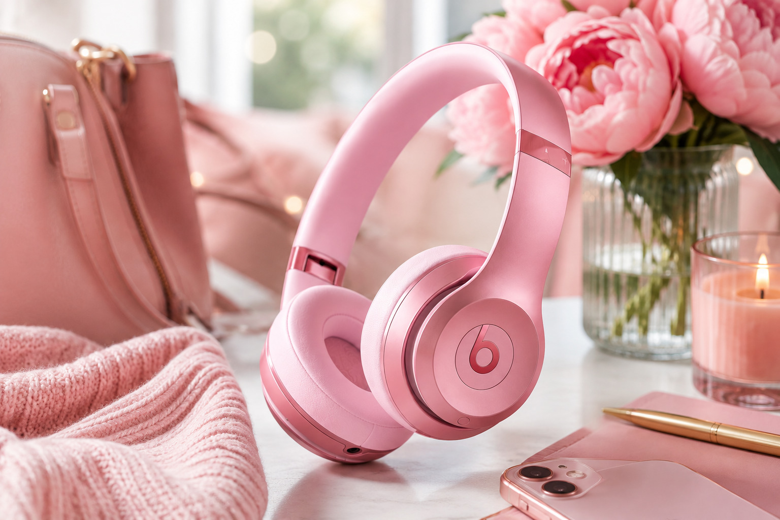 Beats Solo 4 wireless on-ear headphones in Amazon Exclusive Metallic Pink