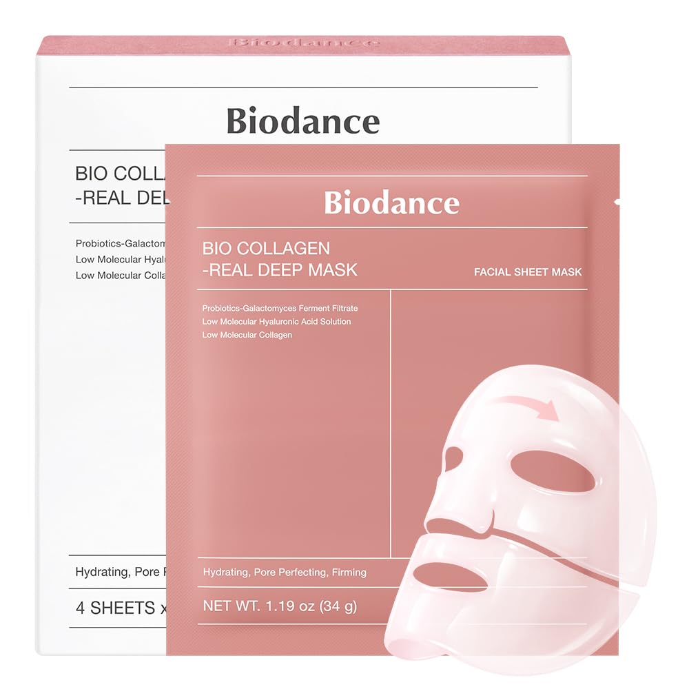BIODANCE Bio-Collagen Real Deep Mask four-pack in pink packaging