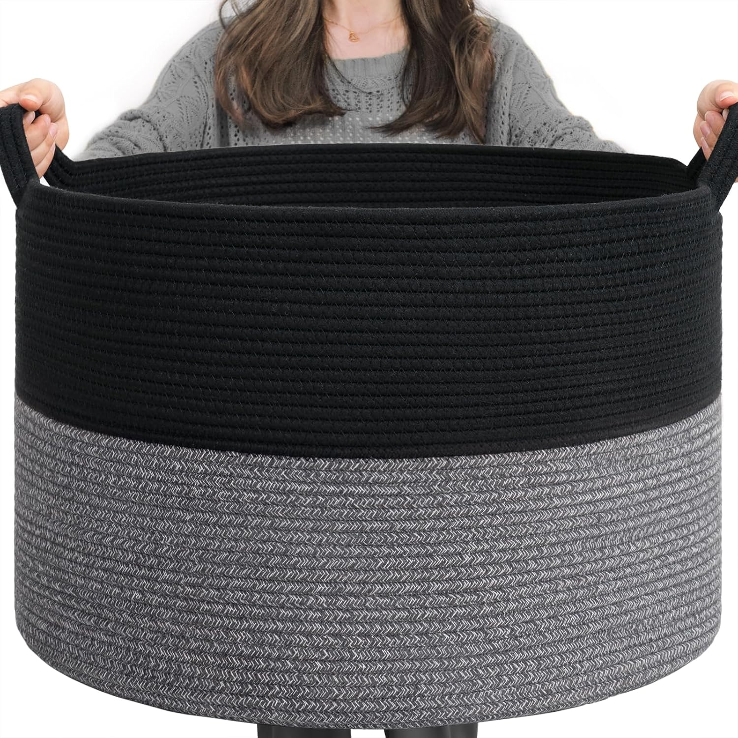 INDRESSME extra-large woven cotton rope storage basket