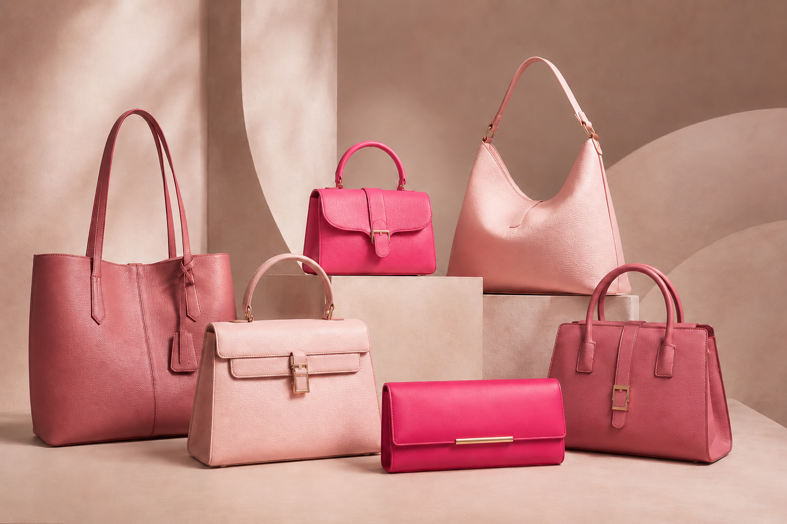Pink Bags in a polished Pink Dramatic editorial setting