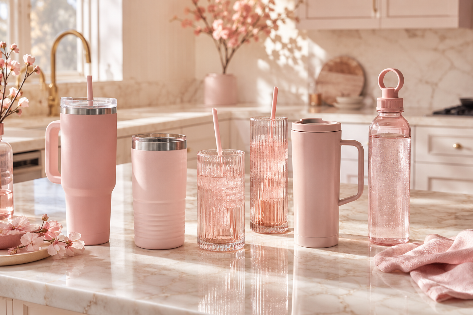 Pink Drinkware styled with sophisticated pink details