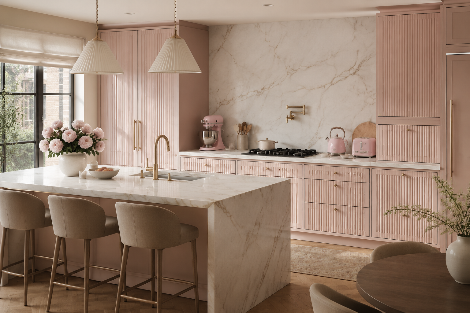 Pink Kitchen styled with sophisticated pink details