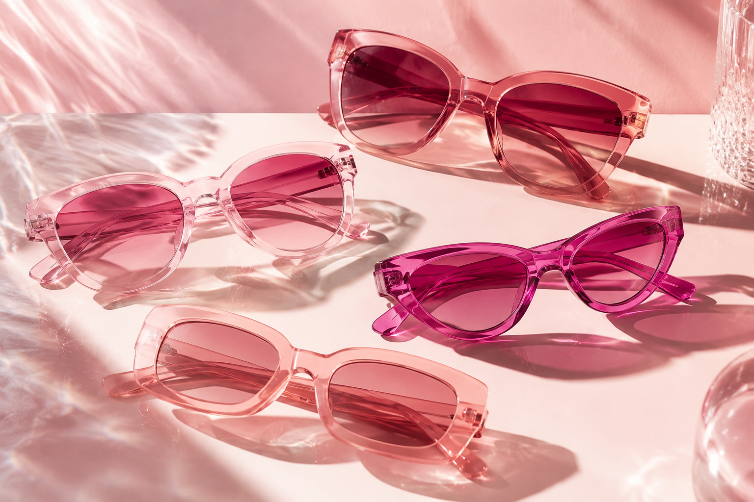Pink Sunglasses in a polished Pink Dramatic editorial setting