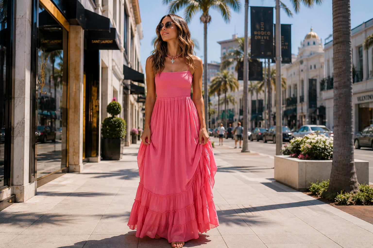 R.Vivimos pink maxi dress on Rodeo Drive