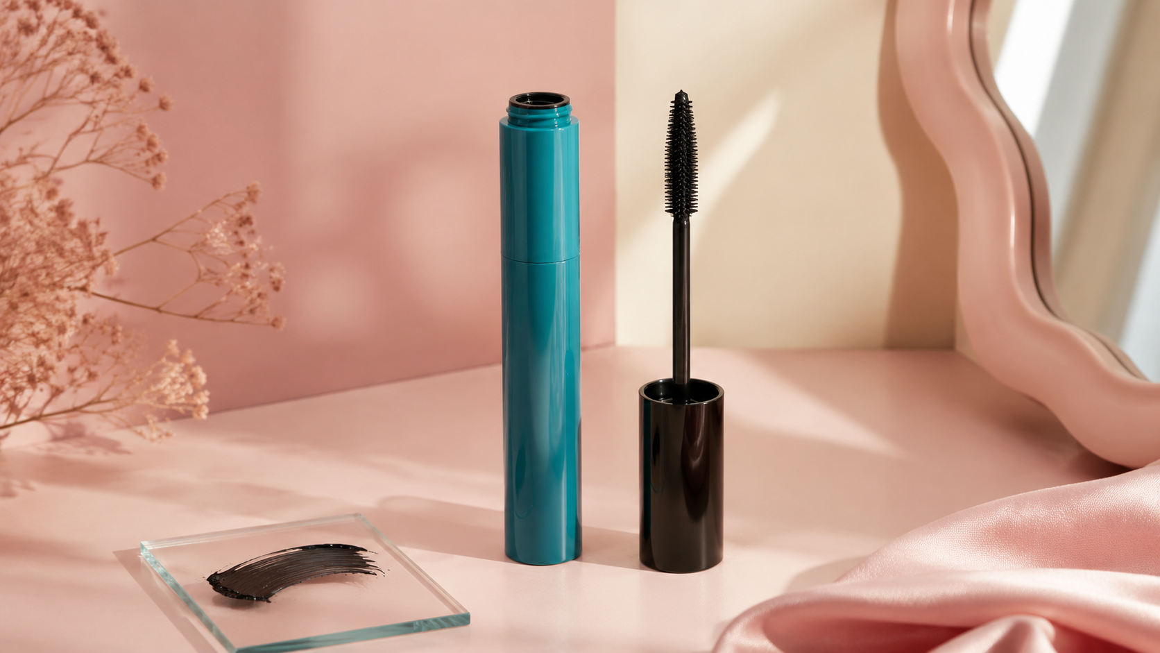 Thrive Causemetics Liquid Lash Extensions mascara on a blush vanity