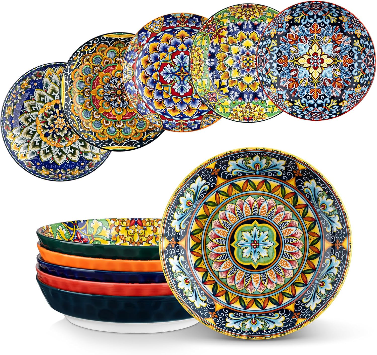 vancasso set of six colorful ceramic pasta bowls