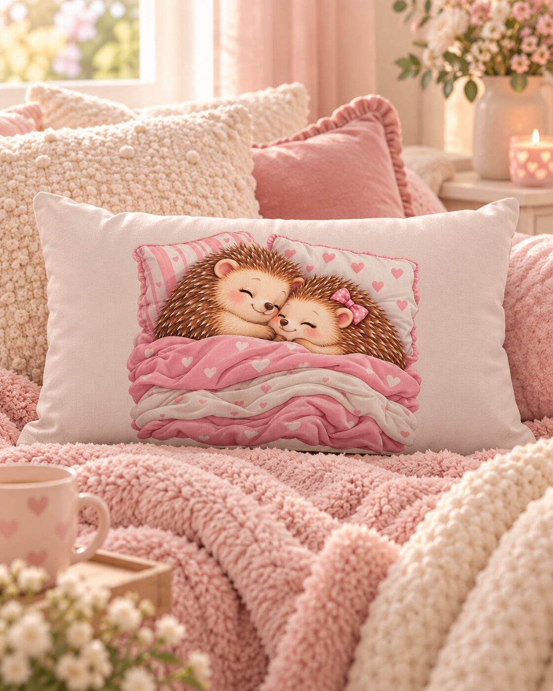 Personalized gifts - Pink Dramatic personalized gifts for you Cute Sleeping Hedgehogs pillow - pinkdramatic.com-pink dramatic-pink dramatic personalized gifts