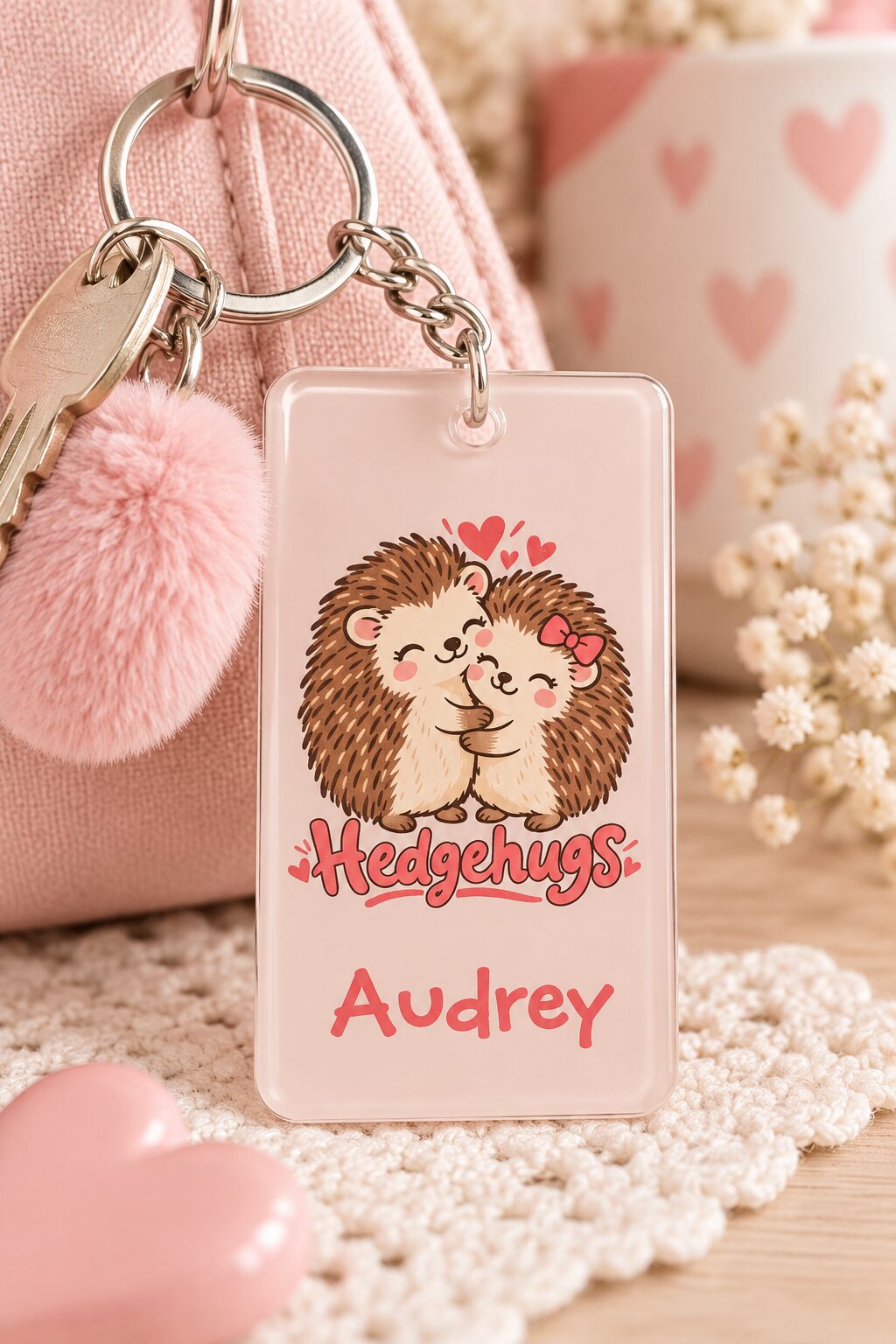 Personalized gifts - Pink Dramatic personalized gifts for you Personalized Hedgehog Hugs Keychain with Name- pinkdramatic.com-pink dramatic-pink dramatic personalized gifts