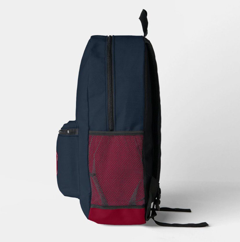 University Style Monogram Navy Blue Backpack - Pink Dramatic personalized gifts for you Navy red university backpack right-highschool backpack-pink dramatic backpack