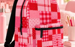 Pink Red Patchwork Print Cut Sew Backpack by Pink Dramatic-pink dramatic personalized gifts