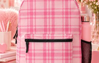 Pink Plaid Pattern Printed Backpack - Pink Dramatic personalized gifts for you Pink plaid pattern printed backpack with pink checkered design and black zipper details-Pink Plaid Pattern Printed Backpack-pink dramatic bags-pink dramatic personalized gifts