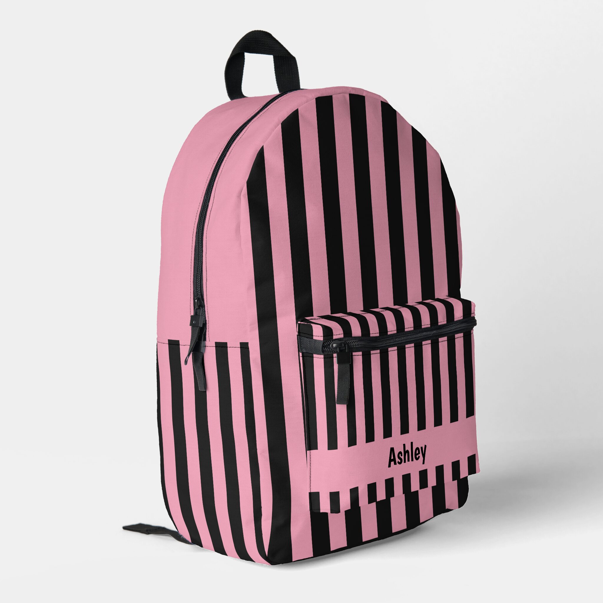 Pink and Black Striped Kawaii look Backpack - Pink Dramatic personalized gifts for you pink striped schoolbag-personalized backpacks for girl-pink backpacks for girl-kawaii backpack-pink dramatic backpack