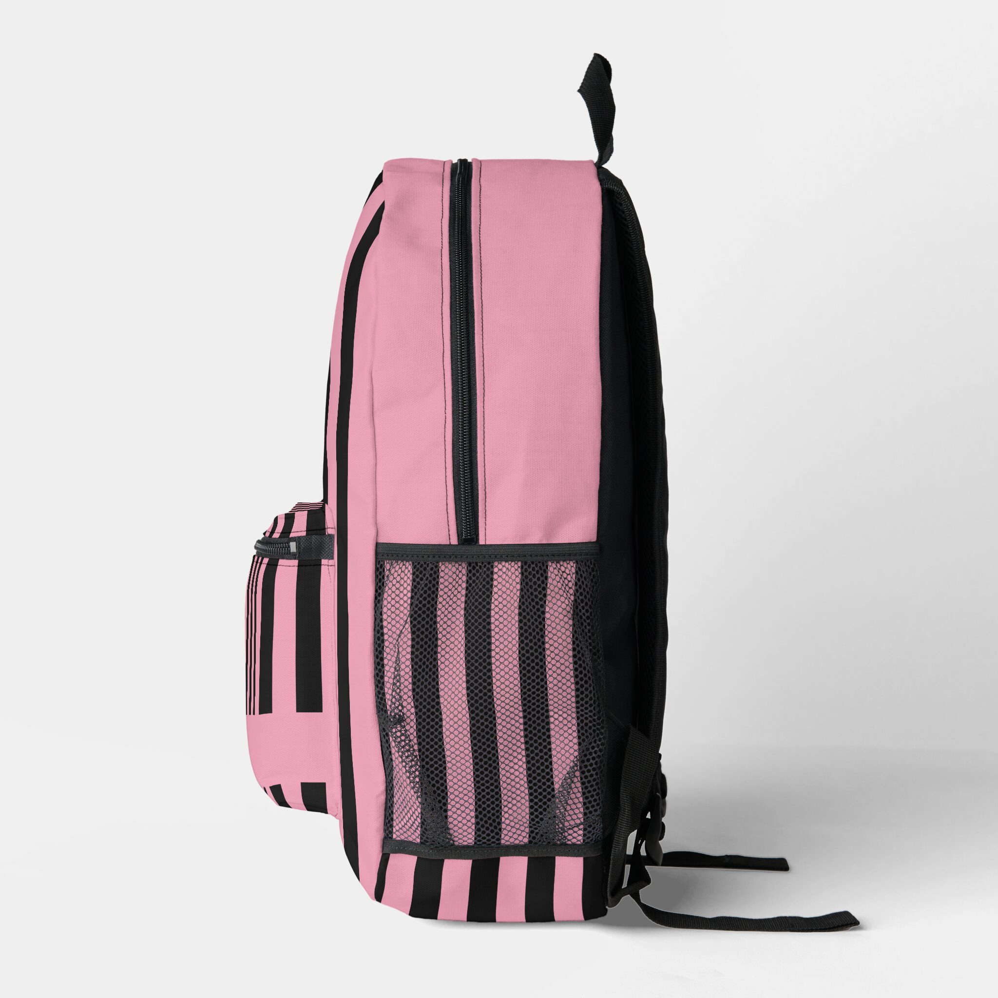 Pink and Black Striped Kawaii look Backpack - Pink Dramatic personalized gifts for you Zazzle Pink and Black Striped Kawaii Printed Backpack Right, pink dramatic, personalized gifts