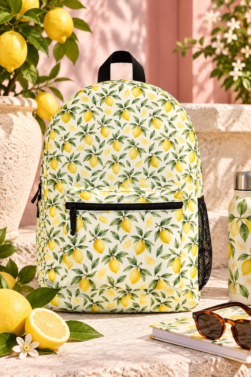 watercolor lemon backpack-personalized backpack-pink dramatic gifts-pink dramatic backpaks-school watercolor lemon backpack